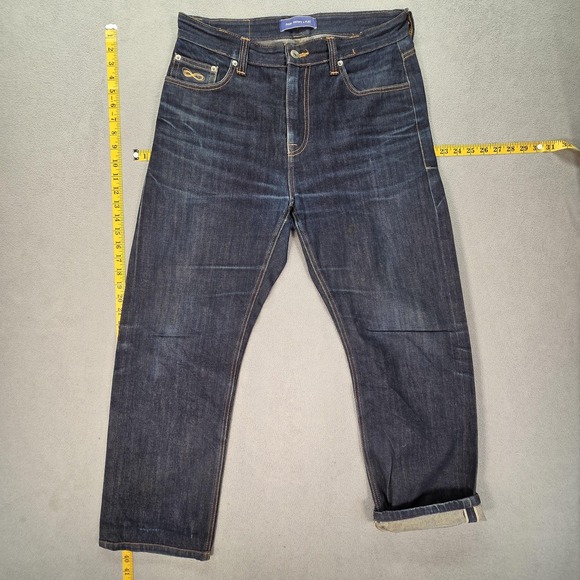 PLAC x OAM Jeans Mens Selvedge Raw Blue Crop Straight Honeycomb Fits 32x27